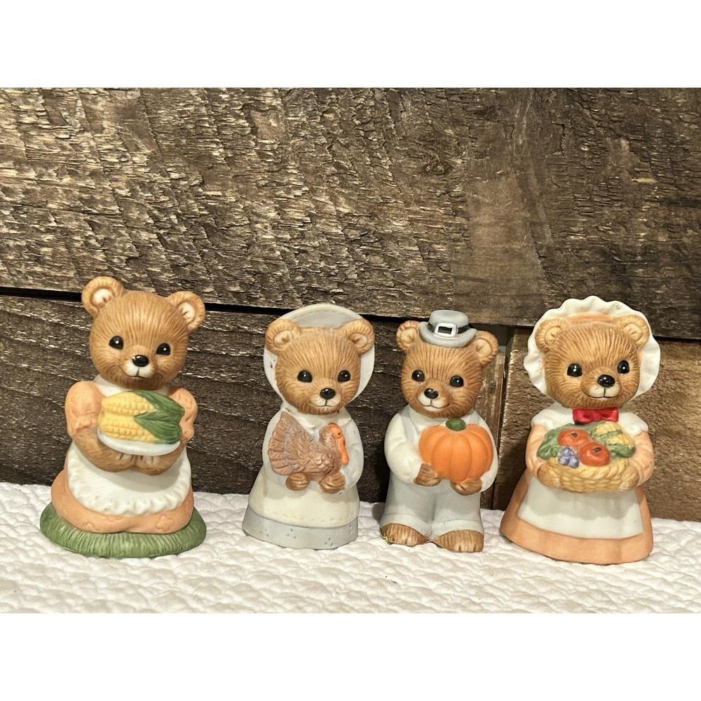 Vintage Homco, # 5312 Thanksgiving‎ Harvest Autumn Bear Figurines Set of 4